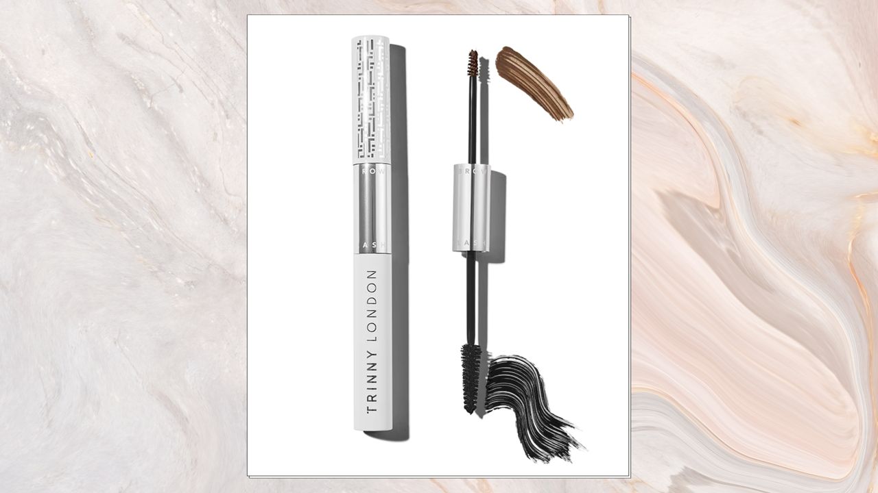 Image of Trinny London&#039;s Lash2Brow Mascara and Brow Gel on a white marble background