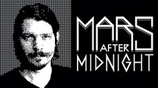 A stylised black and white image of Lucas Pope and the Mars After Midnight title words