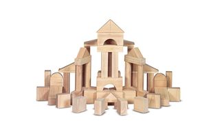 Melissa & Doug standard unit solid-wood building blocks with wooden storage tray