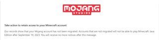 Email advising Minecraft owners of upcoming account deletion