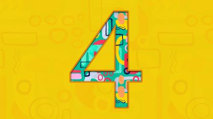 An illustration of the number 4 in an abstract style on a yellow background.