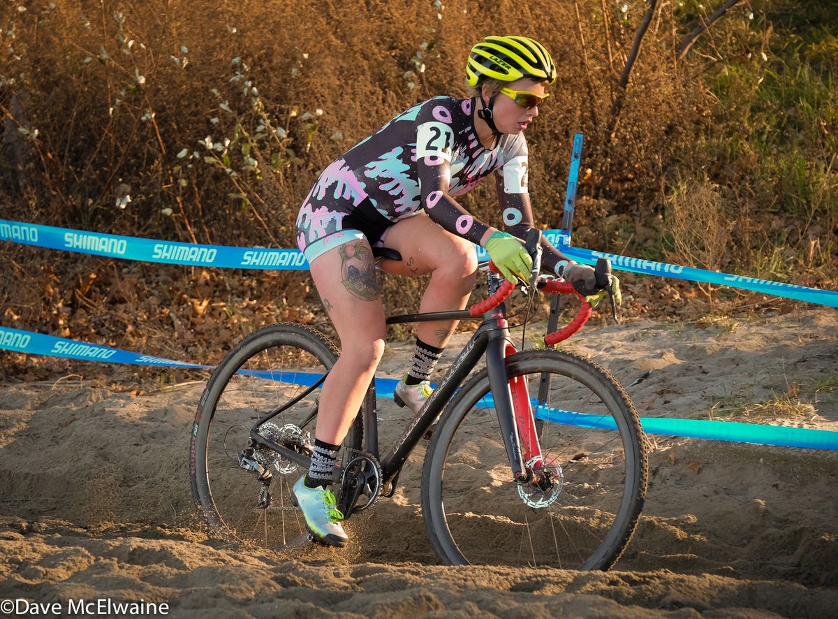 Taylor Kuyk-White riding in deep sand on the beach