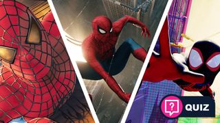 A collage showing three different adaptations of Spider-Man in film