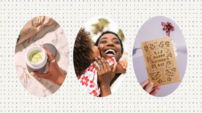 Best mother's day gifts banner image includes a stylish insulated mug, a handmade wood block card, and quality family time