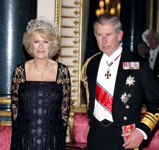 King Harald, Queen Sonja, Crown Prince Haakon & Crown Princess Mette-Marit Of Norway Visit The United Kingdom.Banquet At Buckingham Palace With Queen Elizabeth Ii, The Duke Of Edinburgh, The Prince Of Wales & The Duchess Of Cornwall.