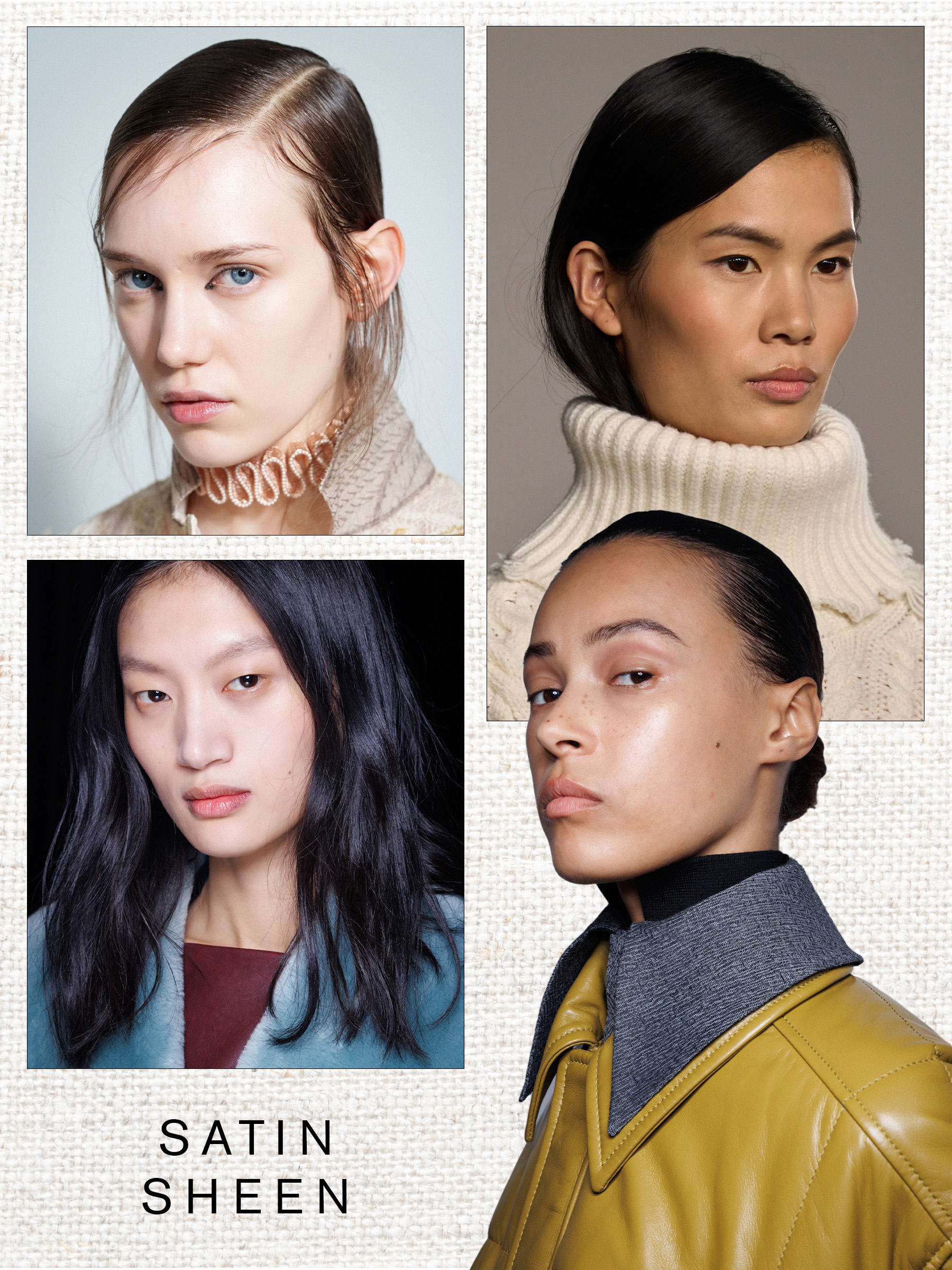 Satin Sheen Autumn/Winter 2025 Beauty Trend, including looks from Christian Dior, Simkhai, Balmain and Emilia Wickstead