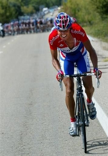Michael Boogerd (Rabobank) breaks clear of the peloton.