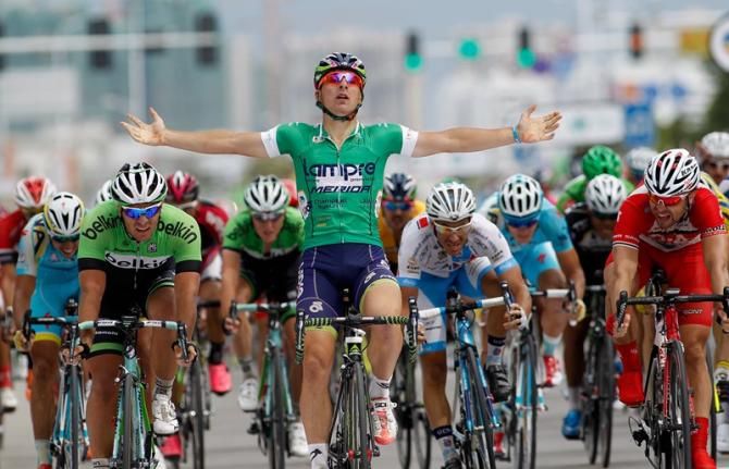 Niccolo Bonifazio (Lampre-Merida) wins stage 6 of the Tour of Hainan.