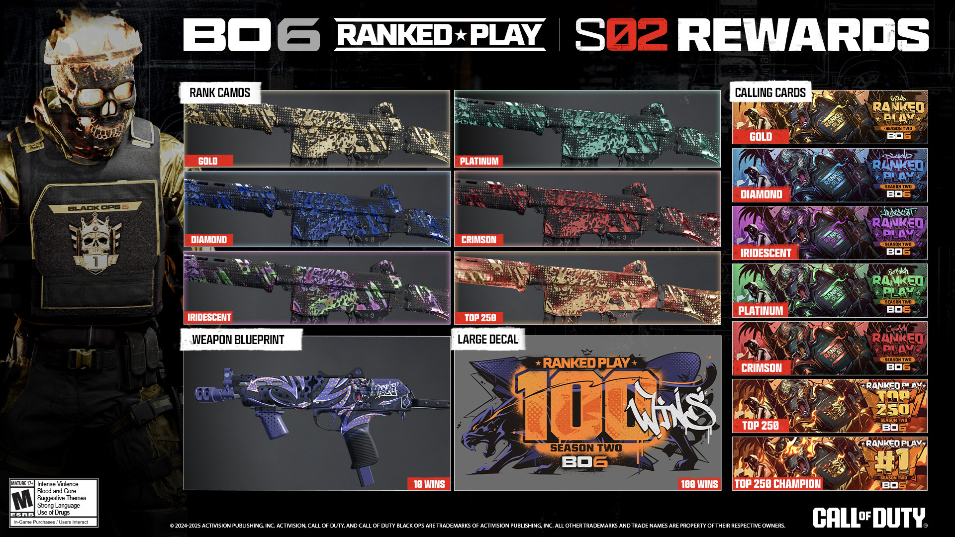 The rewards for Season 2 in ranked play on Call of Duty: Black Ops 6. 