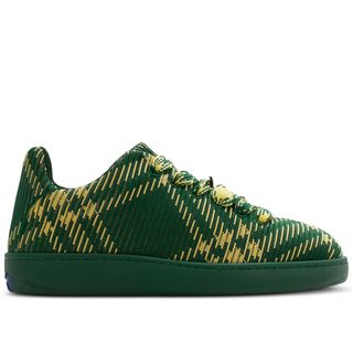 Burberry sneakers men's green yellow checked plaid knit lace up shoes