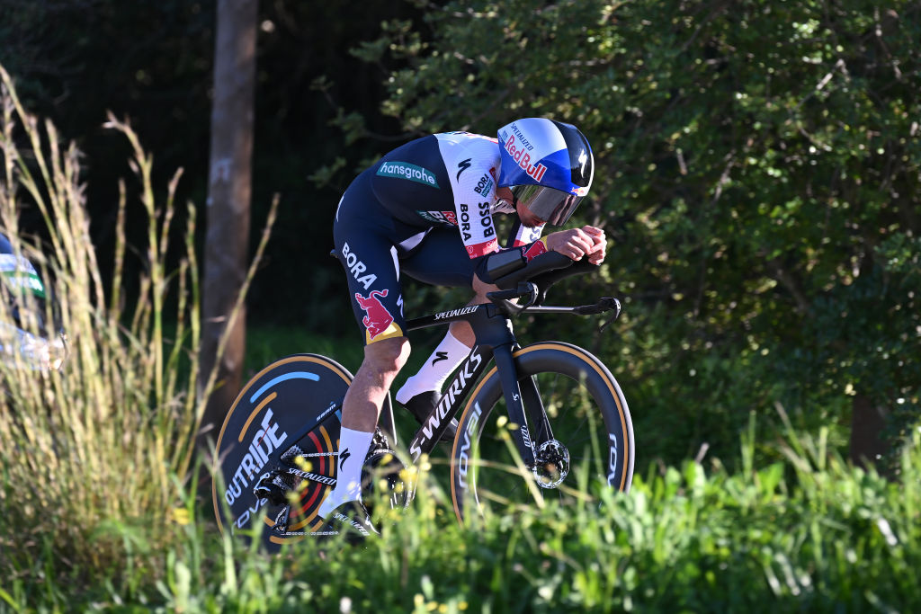 MALHAO PORTUGAL FEBRUARY 23 Primoz Roglic of Slovenia and Team Red Bull BORA hansgrohe competes during the 51st Volta ao Algarve em Bicicleta Stage 5 a 196 individual time trial stage from Salir to Malhao 477m on February 23 2025 in Malhao Portugal Photo by Tim de WaeleGetty Images