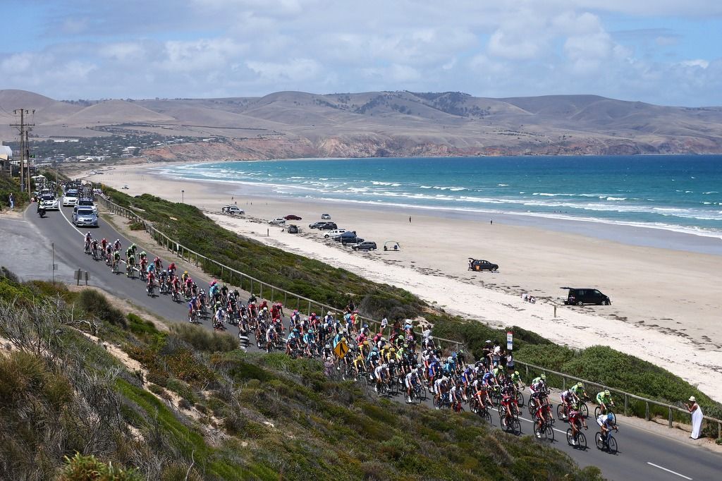 The race takes in Aldinga Beach during the Willunga Hill stage