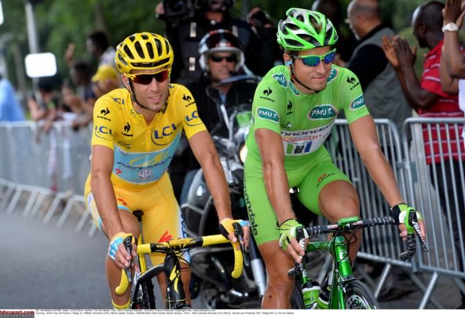Former teammates Vincenzo Nibali (Astana) and Peter Sagan (Cannondale)