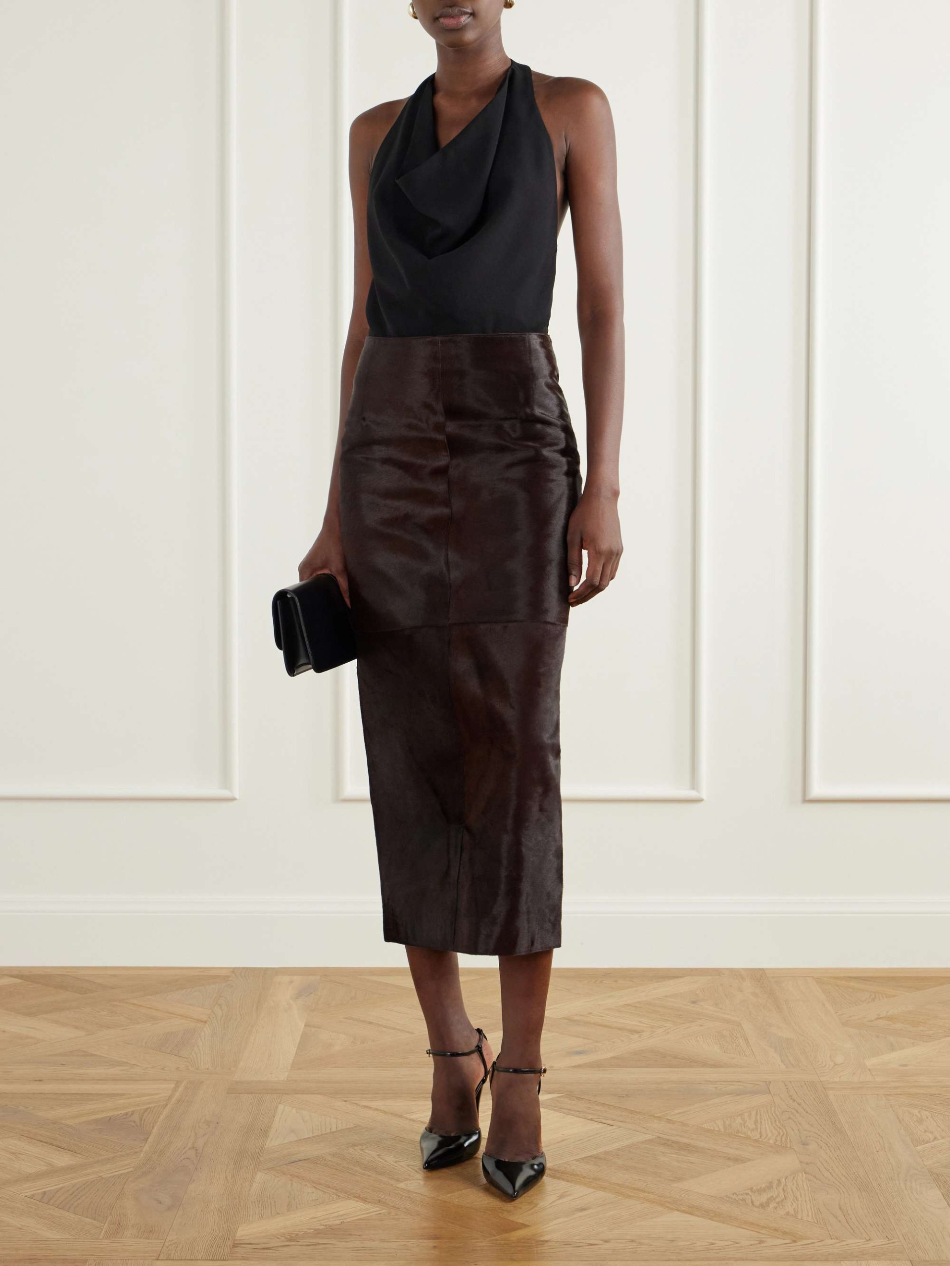 Elyse Paneled Calf Hair Midi Skirt