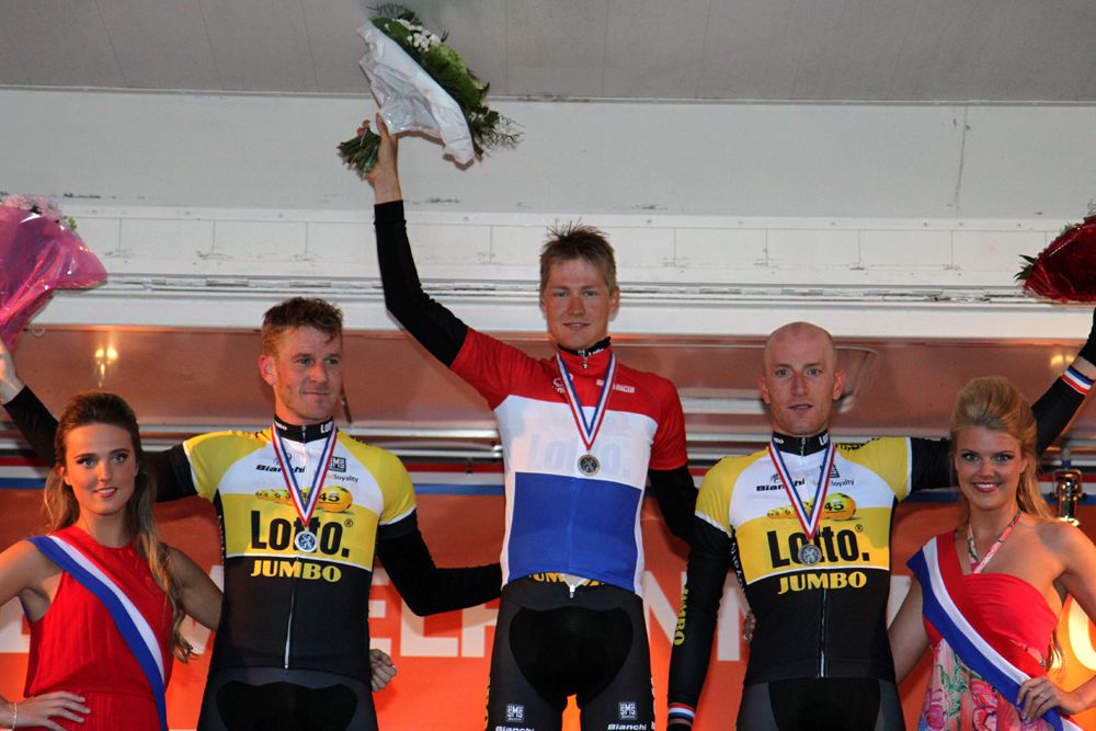 The Dutch TT podium: Rick Flens, Wilco Kelderman and Jos van Emden