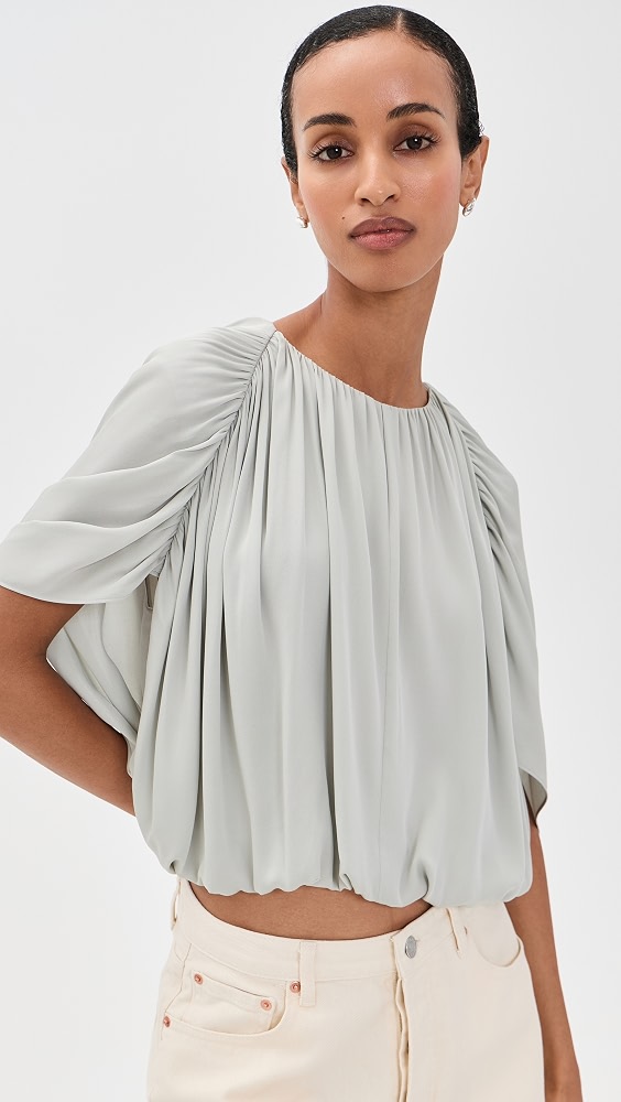 Gathered Cape Bubble Blouse - Stone Sage