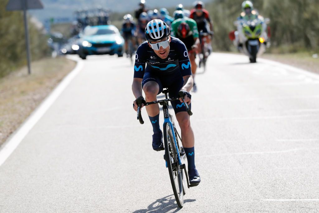 CHICLANA DE SEGURA SPAIN FEBRUARY 20 Gonzalo Serrano of Spain and Movistar Team attacks in the breakaway during the 68th Vuelta A Andalucia Ruta Del Sol 2022 Stage 5 a 1644km stage from Huesa to Chiclana De Segura 870m 68RdS on February 20 2022 in Chiclana De Segura Spain Photo by Bas CzerwinskiGetty Images