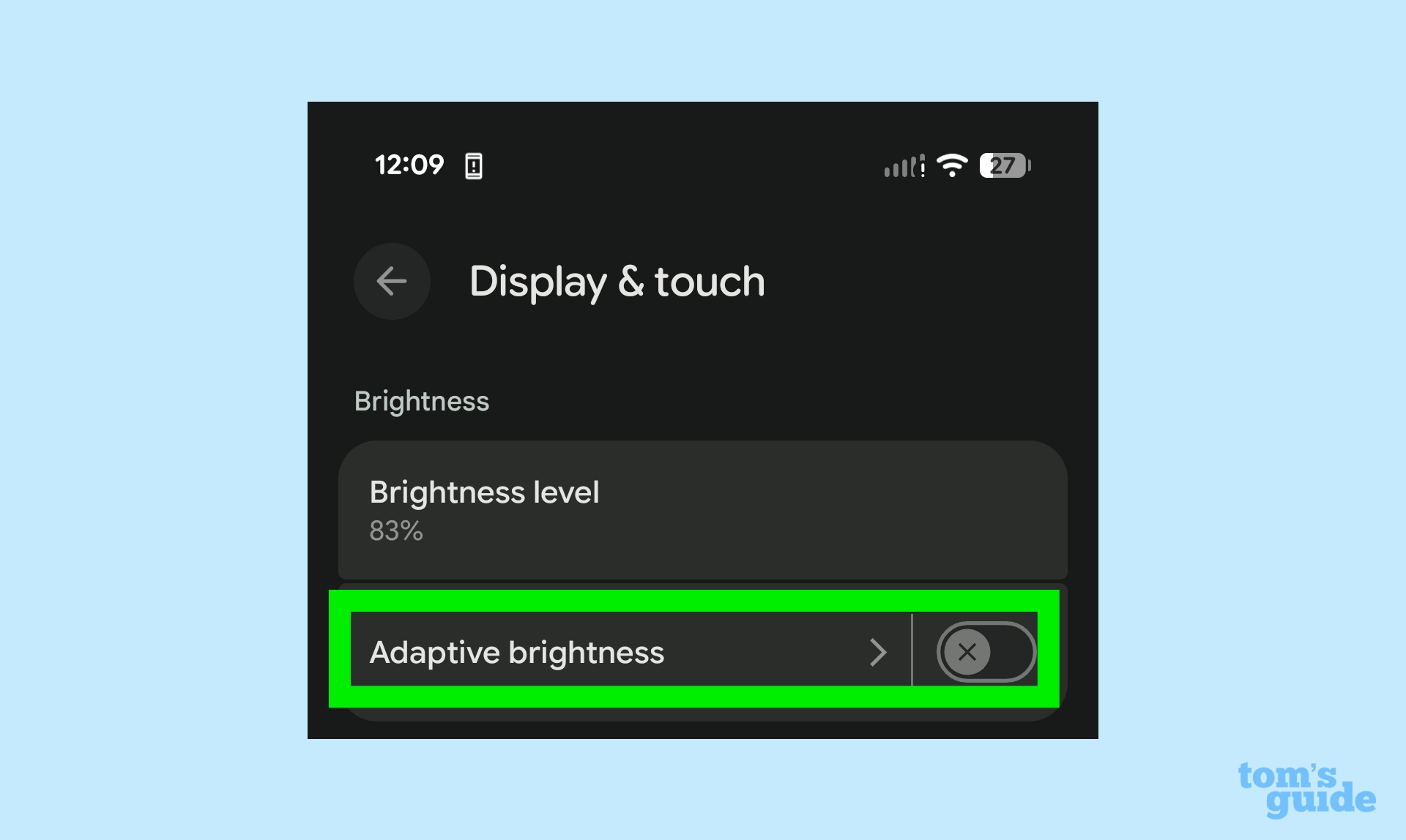 Adaptive brightness setting on a Pixel 10 Pro