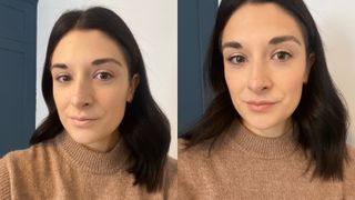 images of Jess testing the L'Oreal infallible foundation with and without other makeup