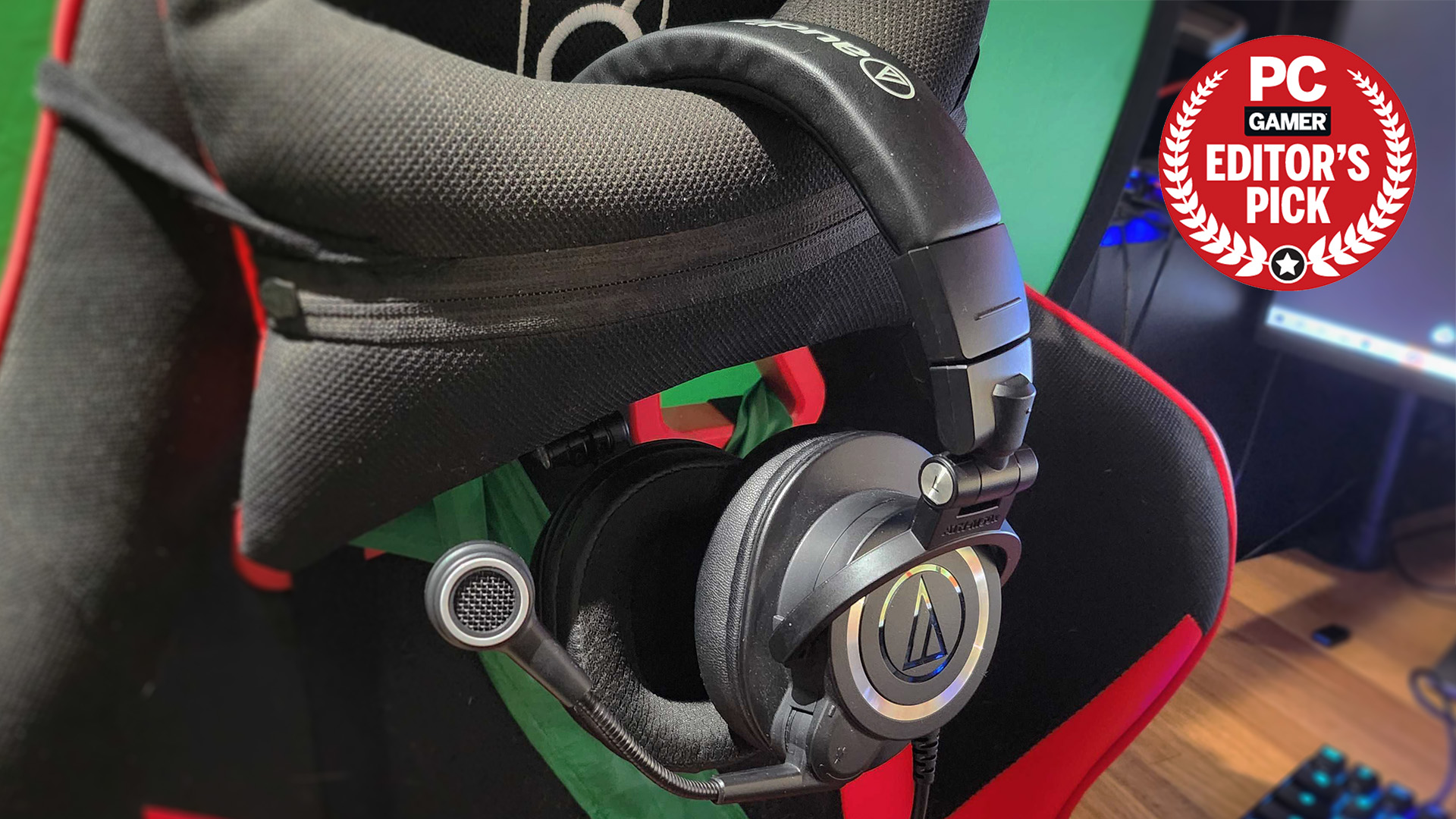 Audio-Technica ATH-M50xSTS StreamSet gaming headset on a chair