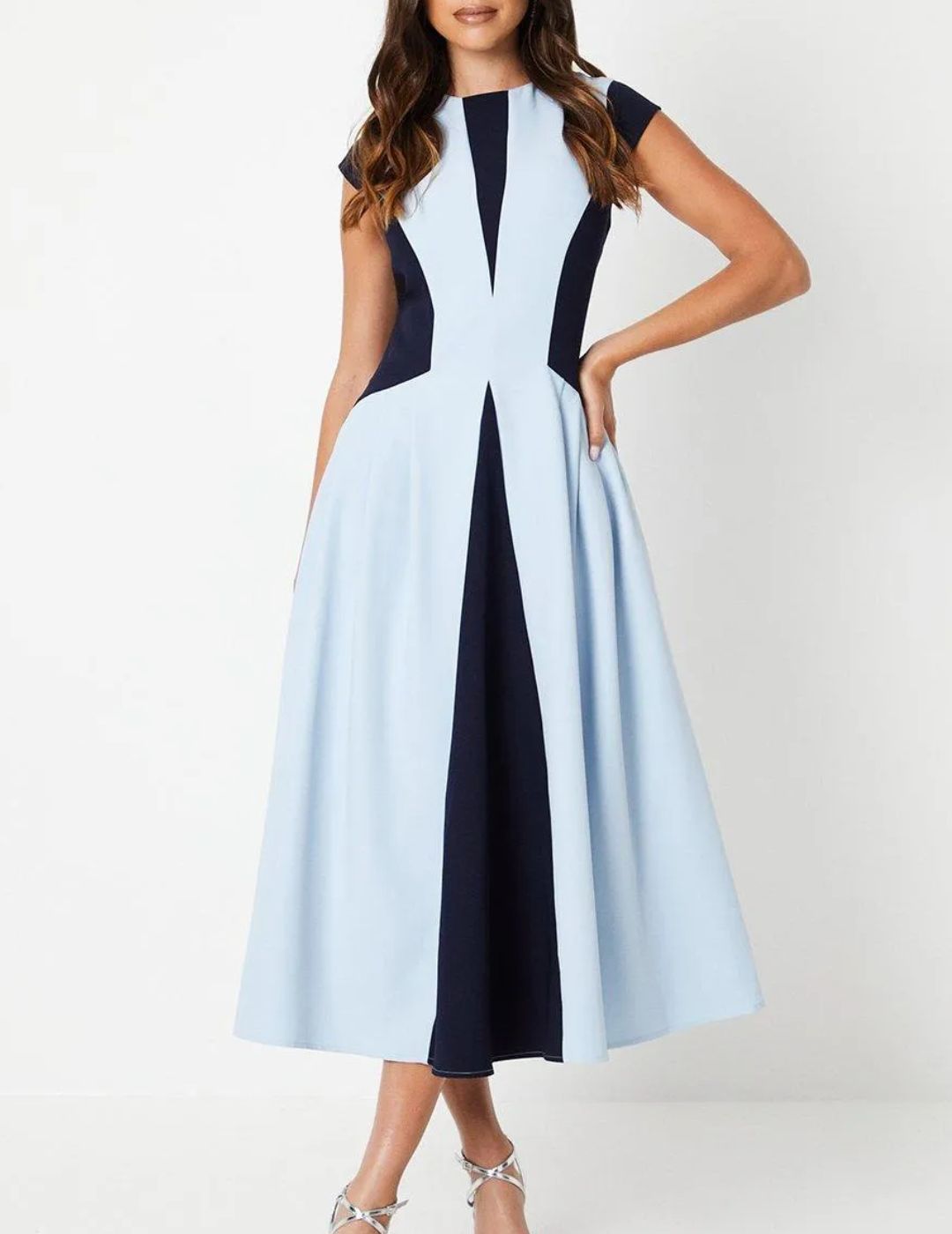 Crepe Colour Block Midi Dress on model 