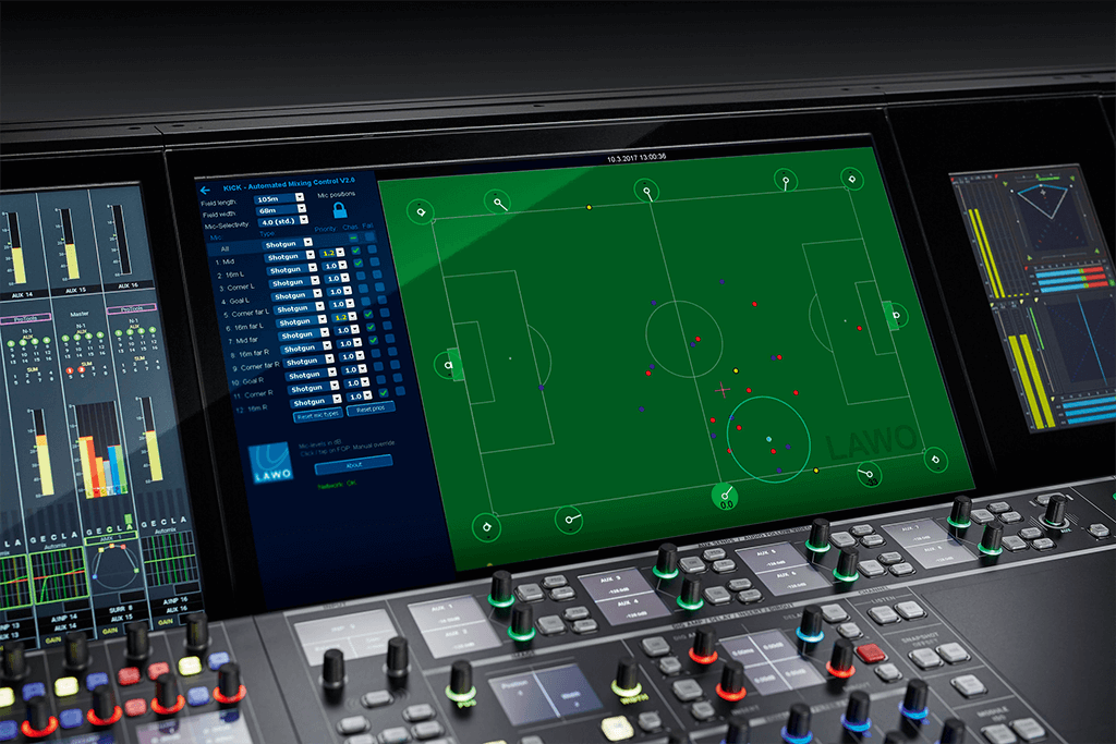 By automating close-ball mixing based on camera tracking data, Lawo&amp;rsquo;s KICKsports-mixing system allows the audio engineer to focus on creative story telling rather than riding gain.