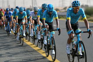 DUBAI UNITED ARAB EMIRATES FEBRUARY 23 Hernando Bohorquez Sanchez of Colombia and Astana Pro Team Kudus Merhawi of Eritrea and Astana Pro Team Peloton during the 6th UAE Tour 2020 Stage 1 a 148km stage from Dubai The Pointe to Dubai Silicon Oasis UCIWT UAETour uaetour on February 23 2020 in Dubai United Arab Emirates Photo by Justin SetterfieldGetty Images