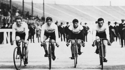 London 1908, team GB won the gold medal in the team pursuit event over a distance of 1,810.5m