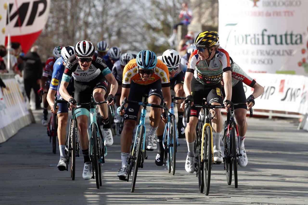 Settimana Internazionale Coppi e Bartali 2021 36th Edition 4th stage San Marino San Marino 1548 km 26032021 Nicholas Schultz AUS Team Bikeexchange Javier Romo Oliver ESP Astana Premier Tech Jonas Vingegaard DEN Jumbo Visma photo Roberto BettiniBettiniPhoto2021