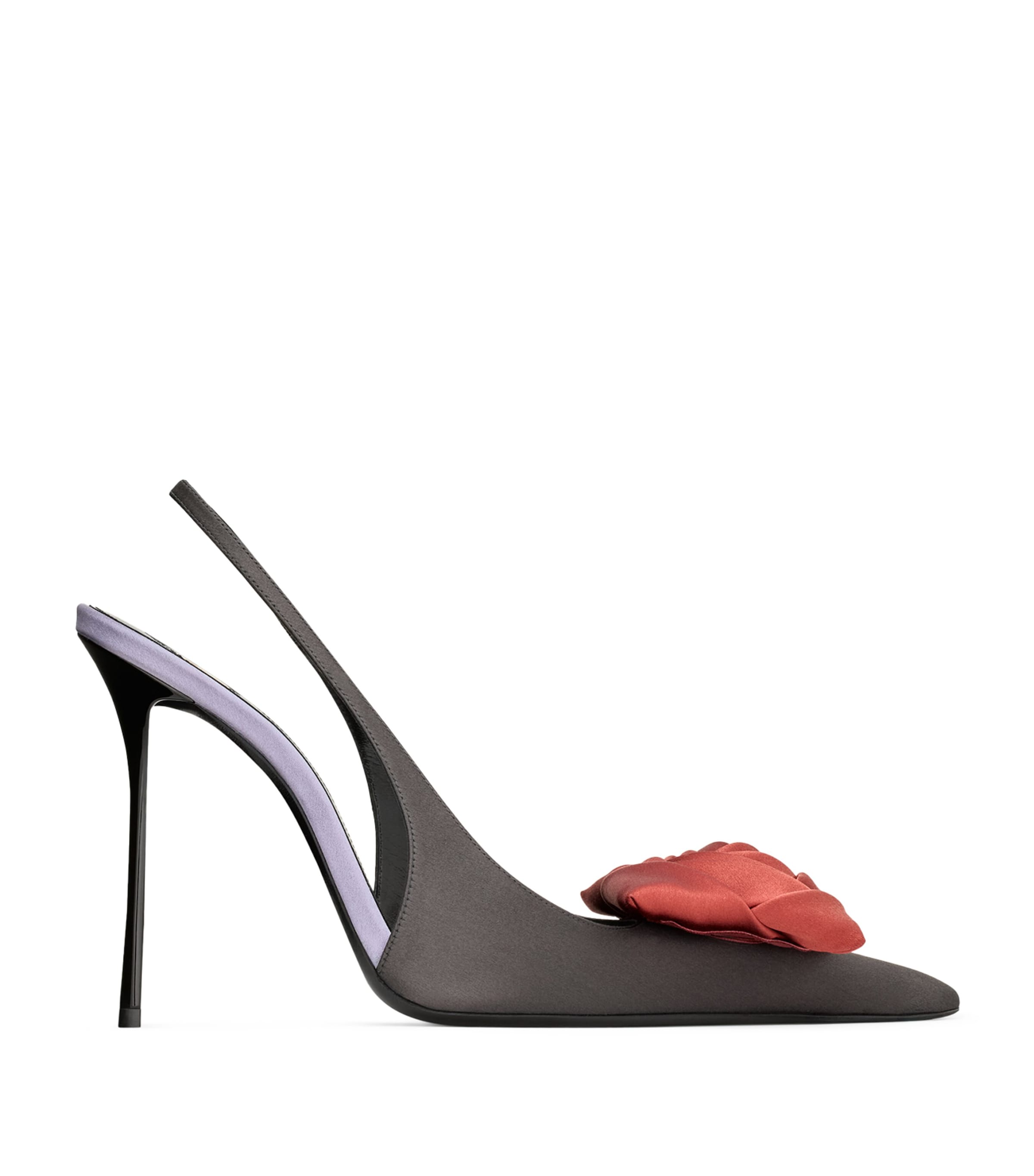 Saint Laurent Satin Embellished Amalia Slingback Pumps 110