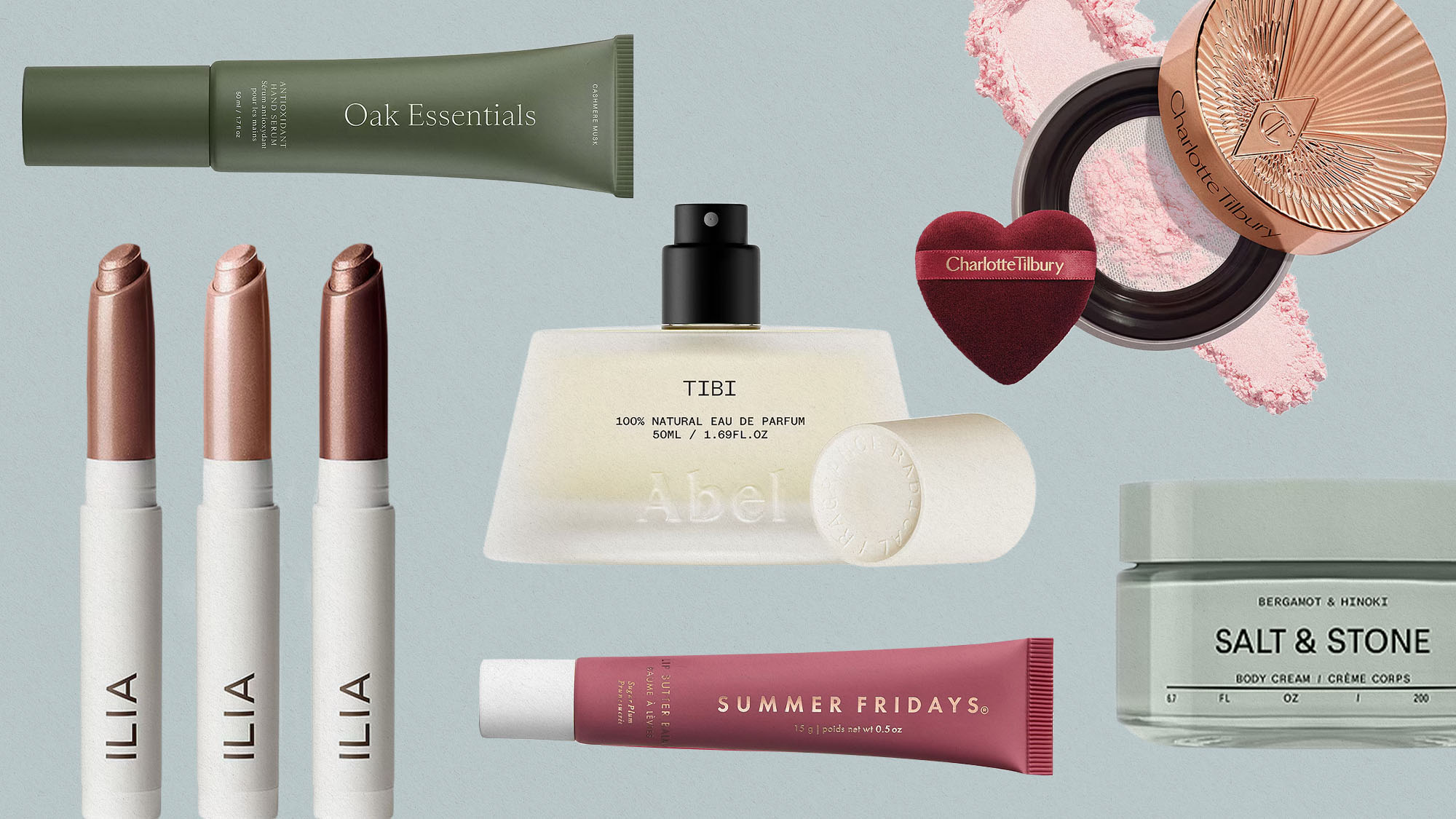 Collage of Revolve beauty products.