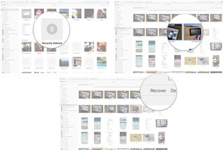 Click on the Recently Deleted album, then select a photo to recover, then click on Recover