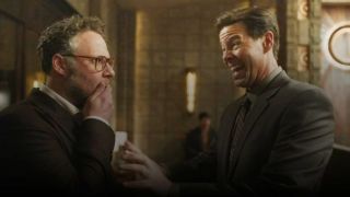 Ike Barinholtz and Seth Rogen talking in The Studio.