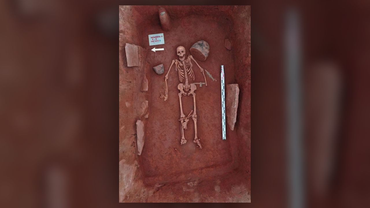 An individual burial of a warrior.