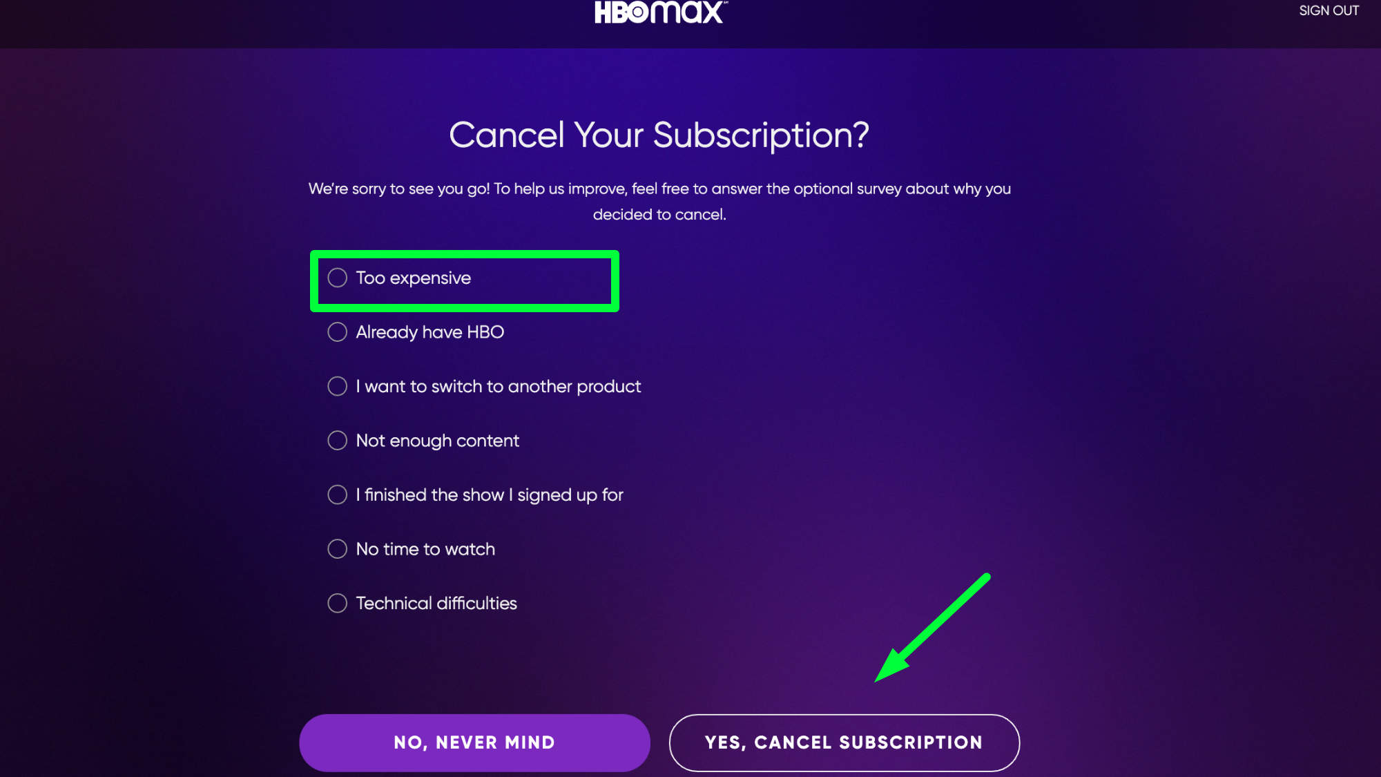 How to cancel HBO Max on website: Step 5