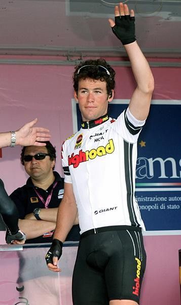 Stage four winner Mark Cavendish (High Road) waves at the start of stage five.