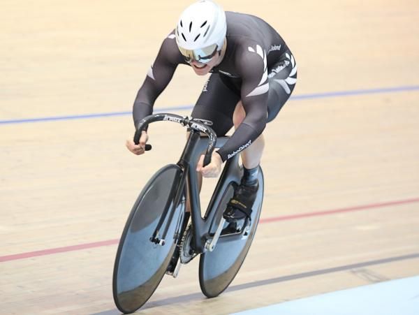 Sam Webster in action on his way to victory in the men&rsquo;s sprint.