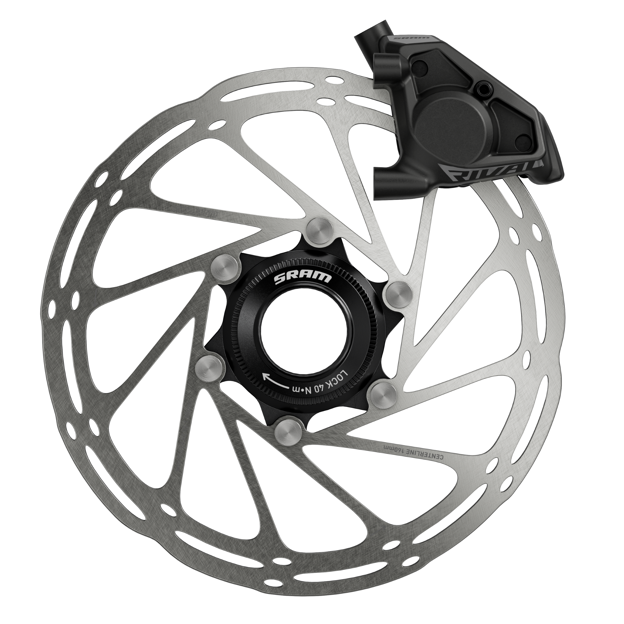 A SRAM Rival AXS caliper and rotor