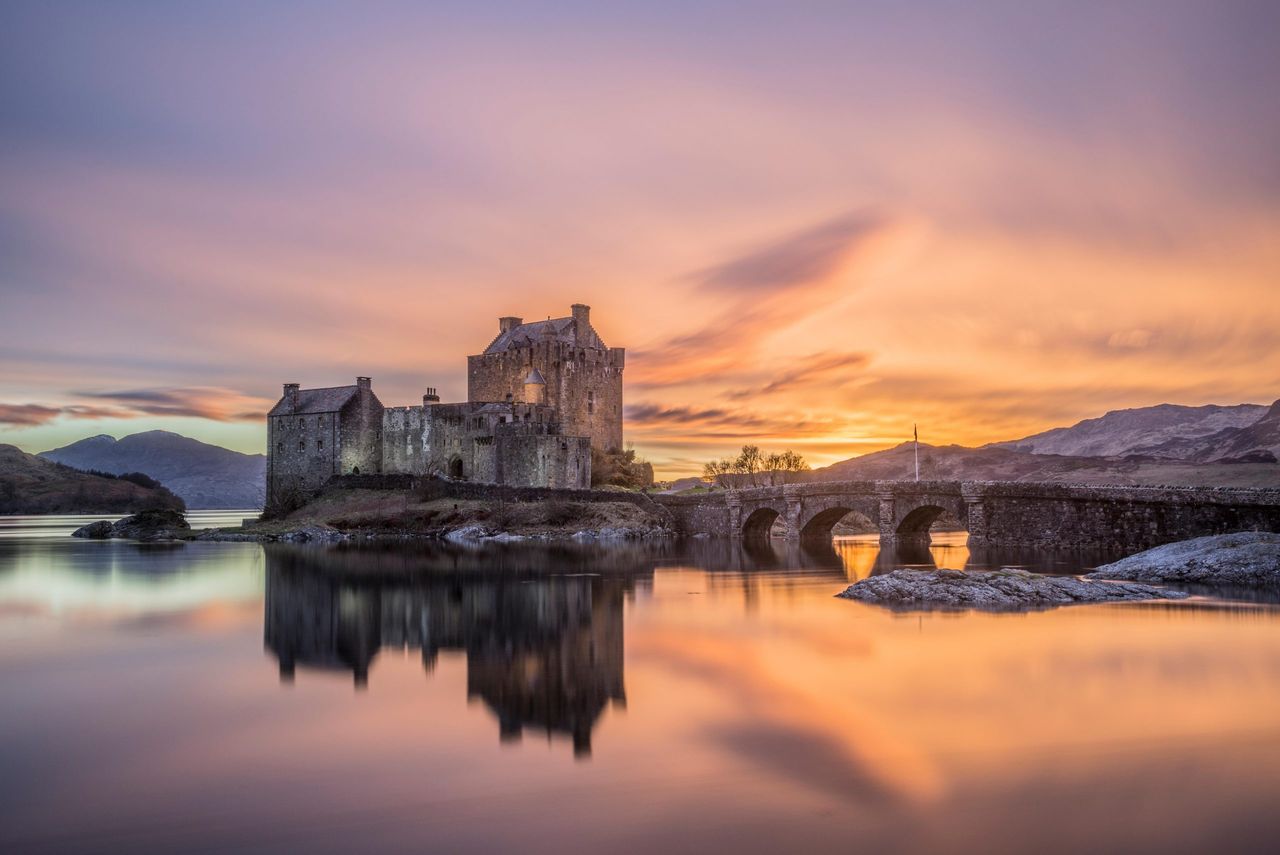 Eilean Donan Castle sits atop an island that guards the meeting of Loch Alsh and Loch Duich.