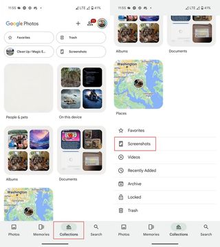 New layout of Google Photos and the Collections tab.