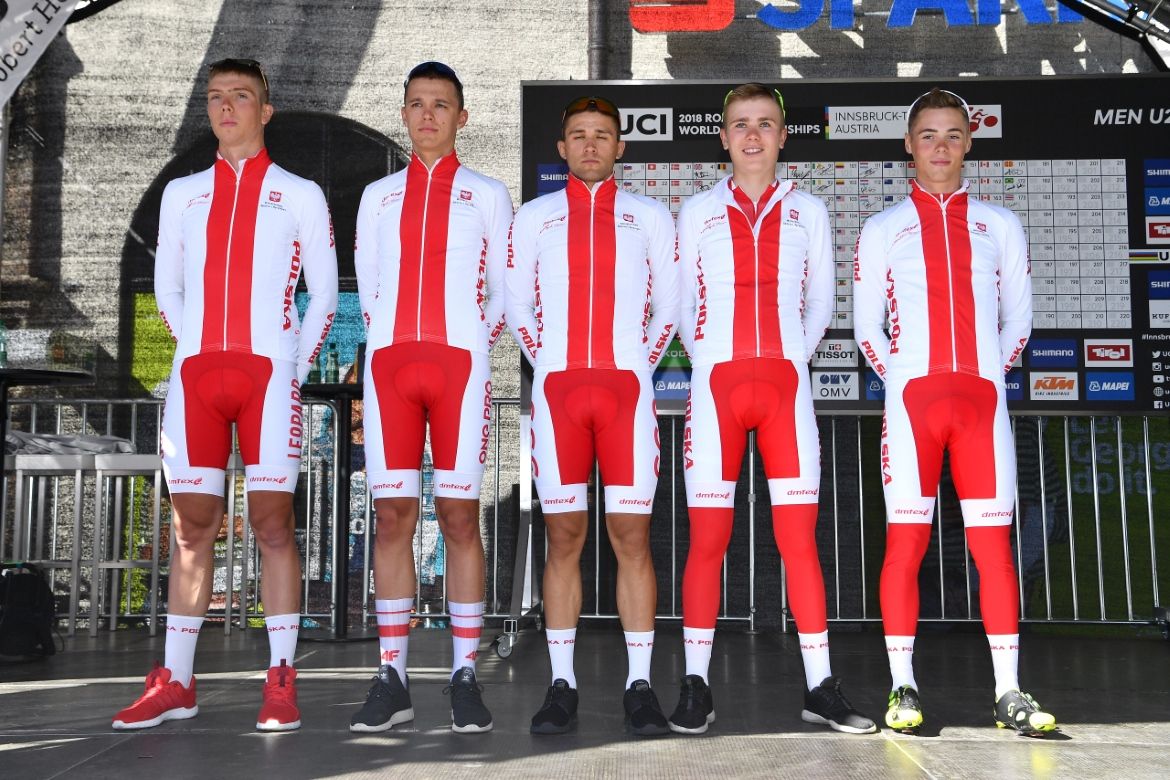 The Polish squad ahead of the Worlds under-23 road race.