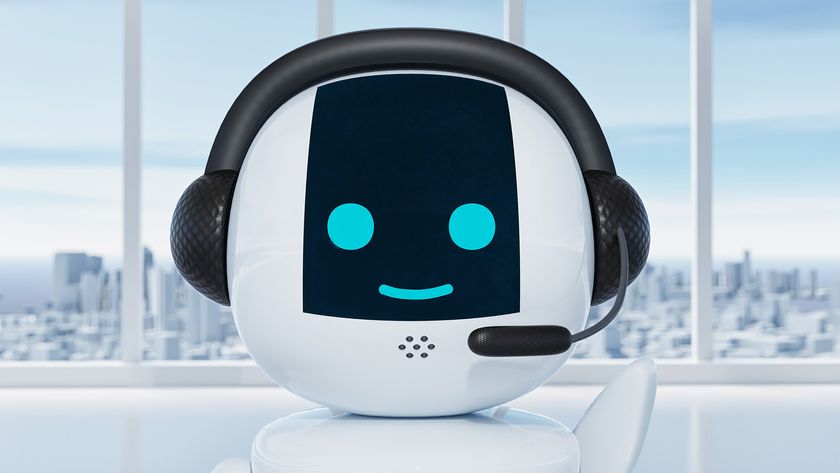 AI receptionist concept image showing a robot with a microphone headset.