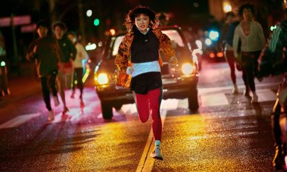 Safety when running: A woman running at night