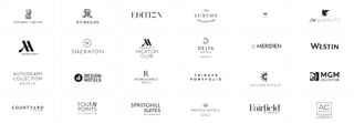 Logos of 24 Marriott hotel brands.