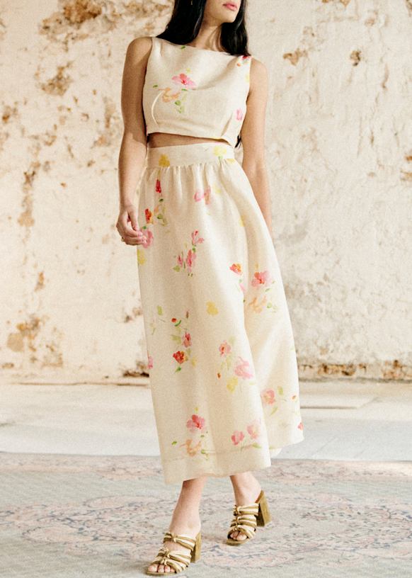 Sophie Skirt - Salina Print - Linen - Sézane