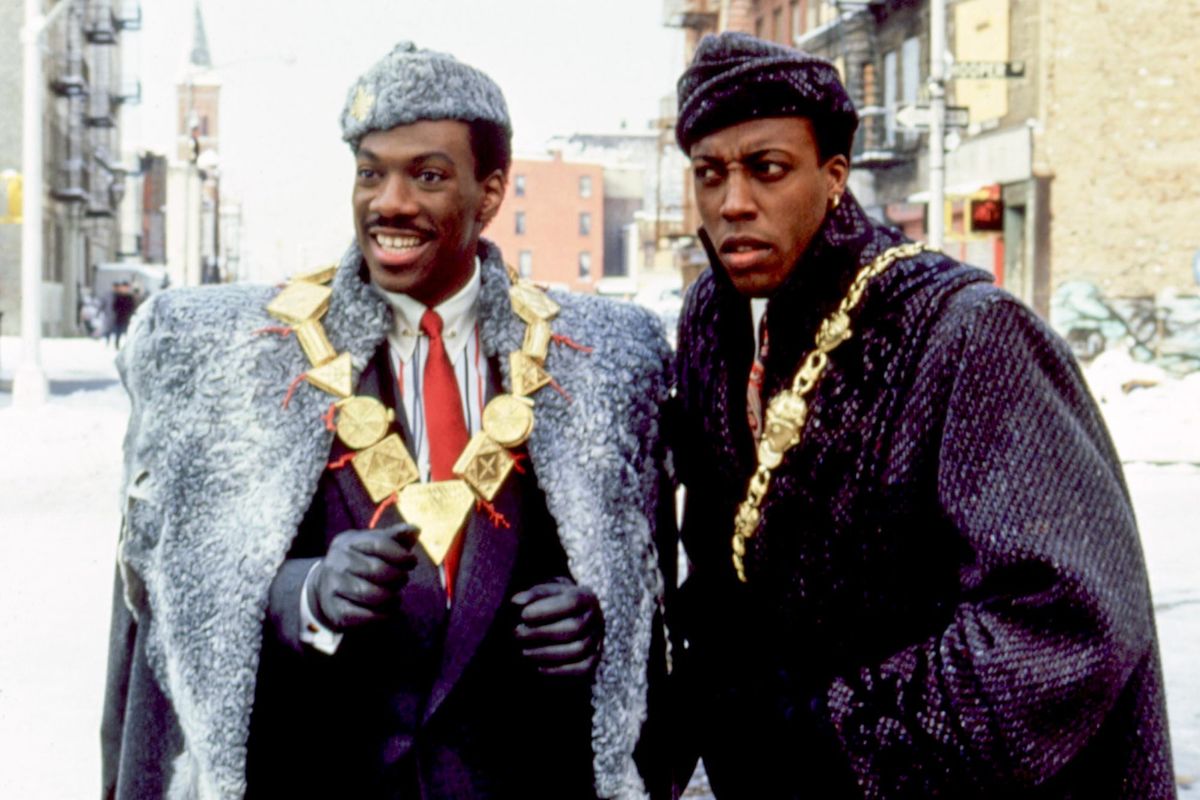 Eddie Murphy and Arsenio Hall in character in Coming to America. 