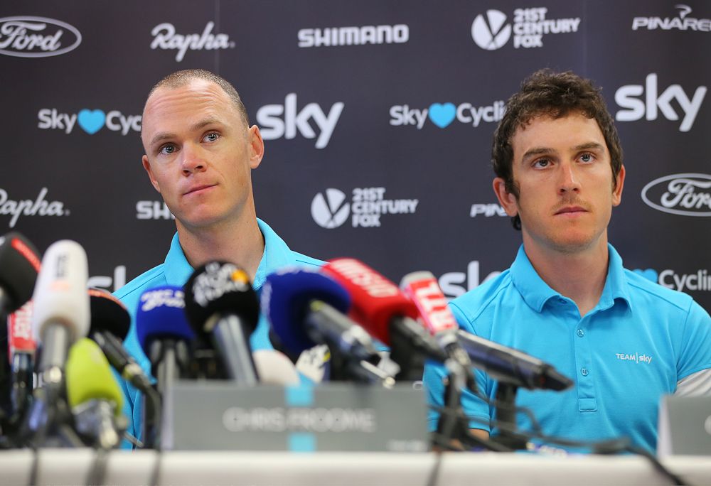 Chris Froome and Geraint Thomas answer questions at team Sky's pre-Tour de France press conference.