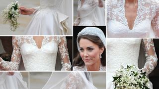Dress, Gown, Clothing, Wedding dress, Shoulder, Lace, Veil, Bridal clothing, Neck, A-line,