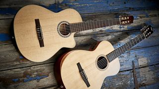 Pair of classical guitars side by side