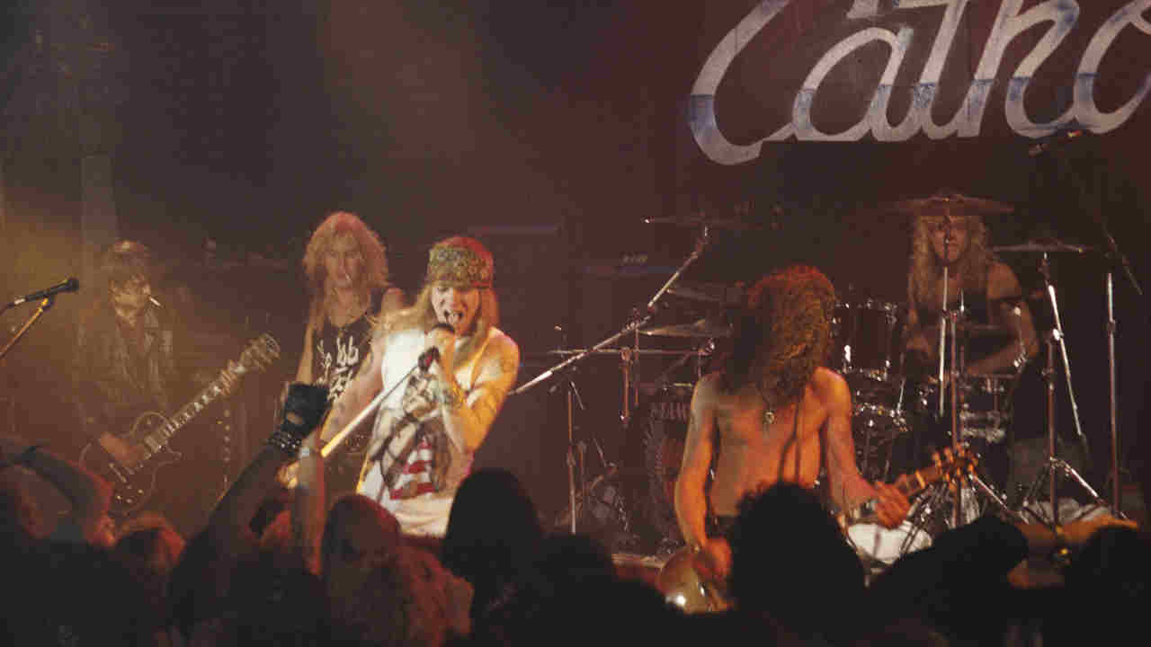 Guns N&amp;rsquo; Roses performing live in a club in 1989